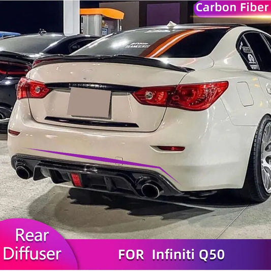 Real Carbon Fiber Car Racing Rear Bumper Diffuser Lip Spoiler For Infiniti Q50 2014-2017 Rear Diffuser Lip Apron with Light