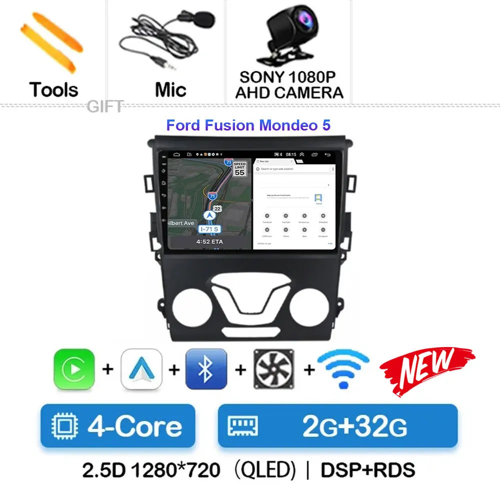 Android 15 Carplay Auto 4G WIFI GPS For Ford Mondeo 5 Fusion 2012-2019 Car Radio Multimedia Player Video Stereo Head Unit 2din