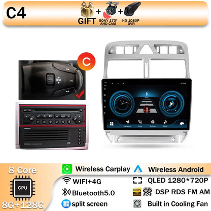 Carplay 2din Android 14 Car Radio Multimedia Gps Navigation For Peugeot 307 307CC 307SW 2002-2013 Stereo 2 DIN 4G WIFI Head Unit