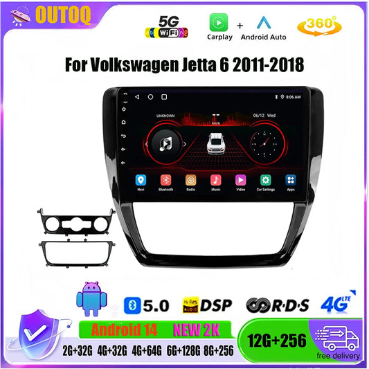 Car Radio for VW Volkswagen Jetta 6 2011-2018 Multimedia 2 Din Android 14 Video Player Navigation GPS DSP Carplay BT Head Unit