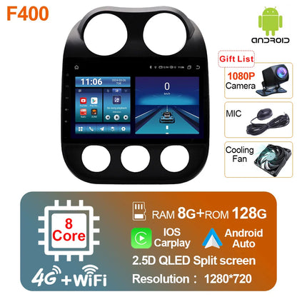 2 Din Car Radio Android 13 For JEEP Compass 2009 - 2016 Multimedia Video Player Carplay Auto Stereo GPS Navigation Autoradio DSP