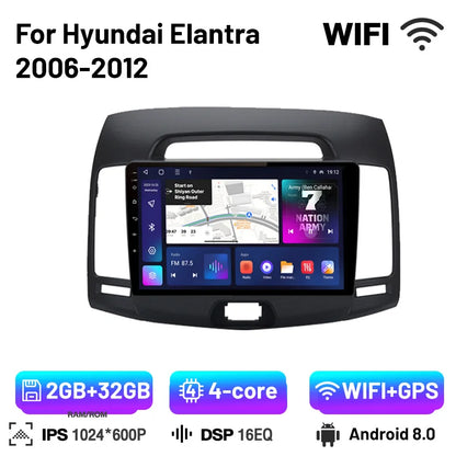 2Din Car Radio Android 13 Multimedia Player GPS Navigation Stereo Carplay Bluetooth Autoradio For Hyundai Elantra 4 2006-2012