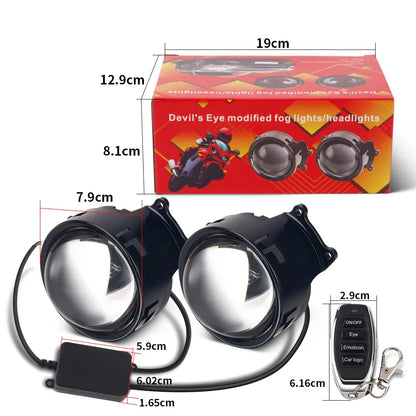 3 Inch Car Devil Eyes Lens Lights 12-36V Demon Red Eye Dynamic Headlight Assembly With Remote Control Auto Retrofit Accessorie