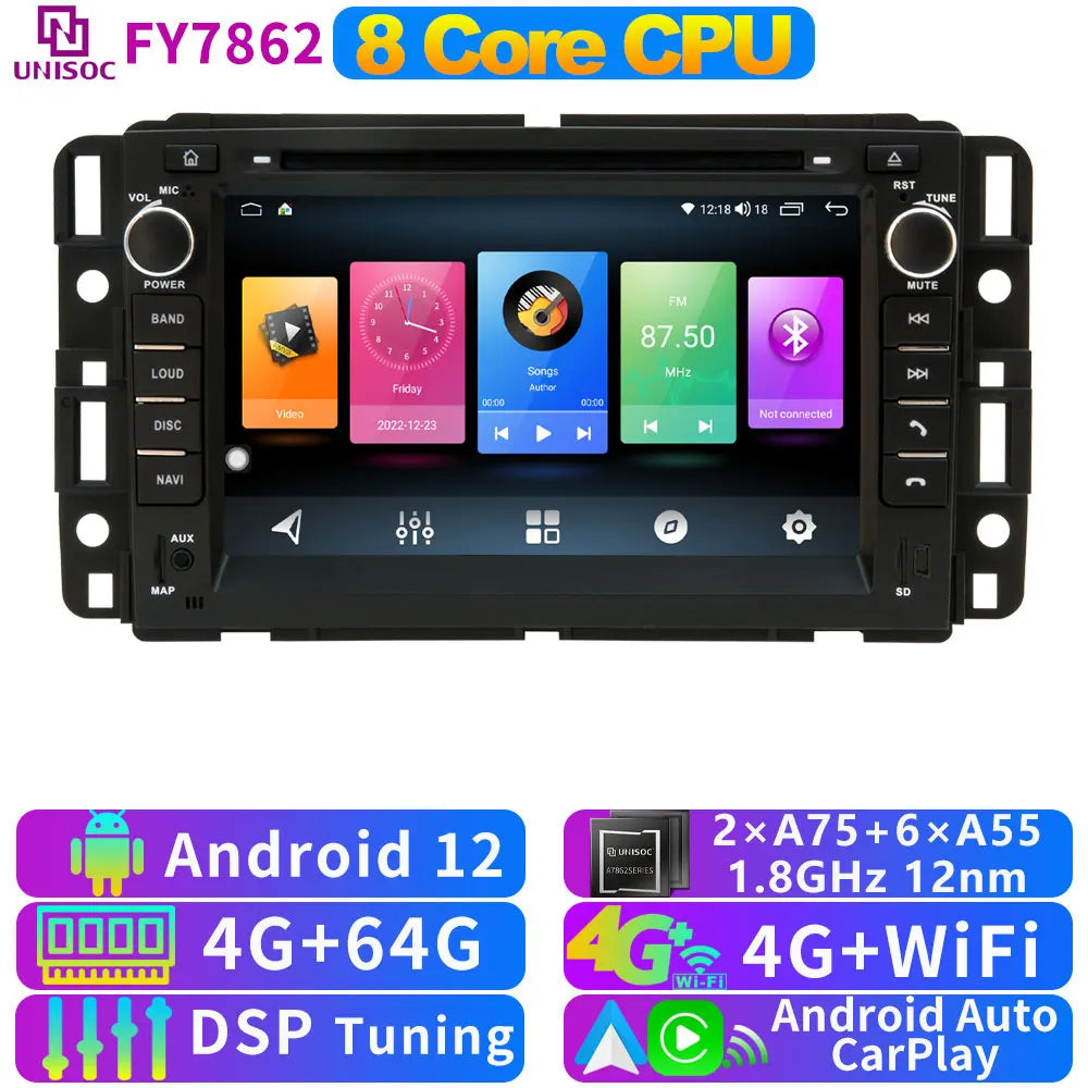 A76 7870 Android 13 12G+256G Car Radio GPS Screen Stereo For GMC Yukon Acadia Chevrolet Tahoe Sierra Avalanche CarPlay Bluetooth