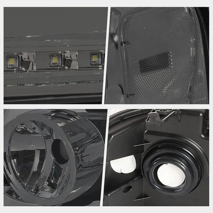 Headlights Assembly Compatible with 2004-2008 Ford F150 / 2006-2008 Lincoln Mark LT, Pair of Headlamps with LED DRL Strip, Smoke