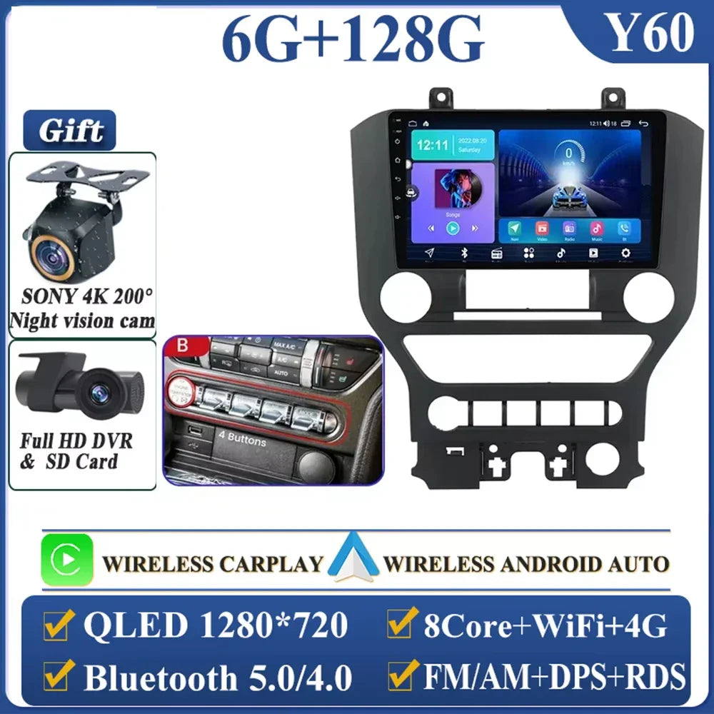 Android 14 Carplay FOR FORD Mustang S550 2014-2021 Multimedia Car Player Navigation Screen GPS Radio No 2 Din Stereo Head Unit