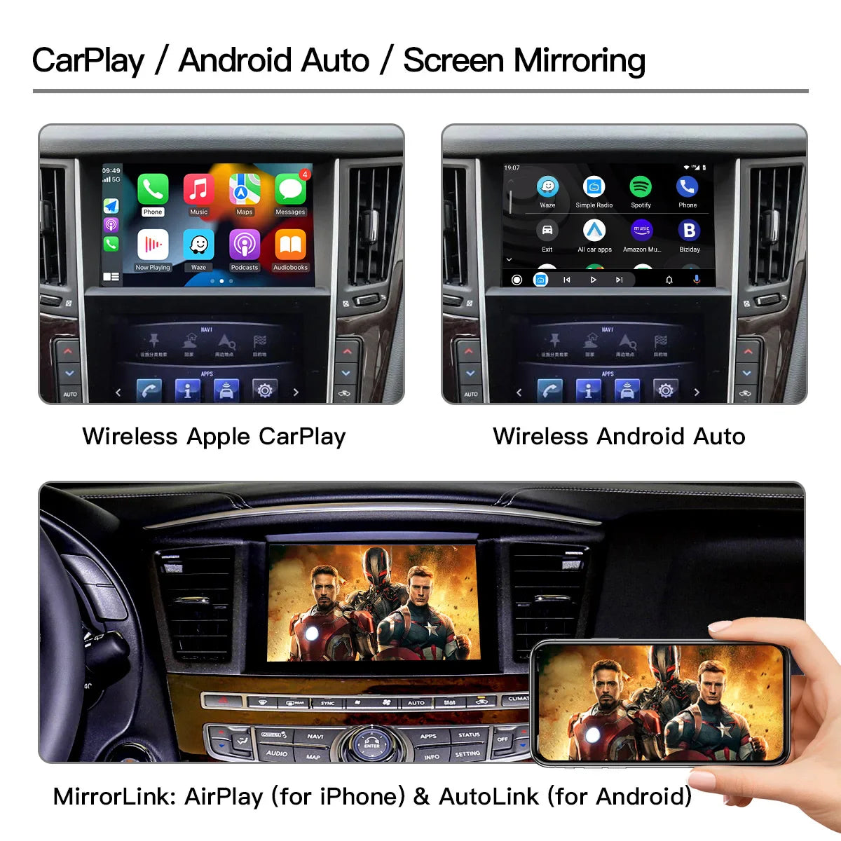 Wireless Carplay Android Auto For Infiniti Q50 QX50 QX60 2015-2019 Car Multimedia Support Bluetooth Wireless Airplay