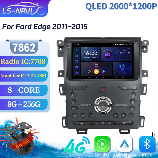 Car Radio Android 14 For Ford Edge 2011-2015 Multimedia Navigation Wireless Bluetooth Carplay 7862 8+256 radio 2K QLED Screen