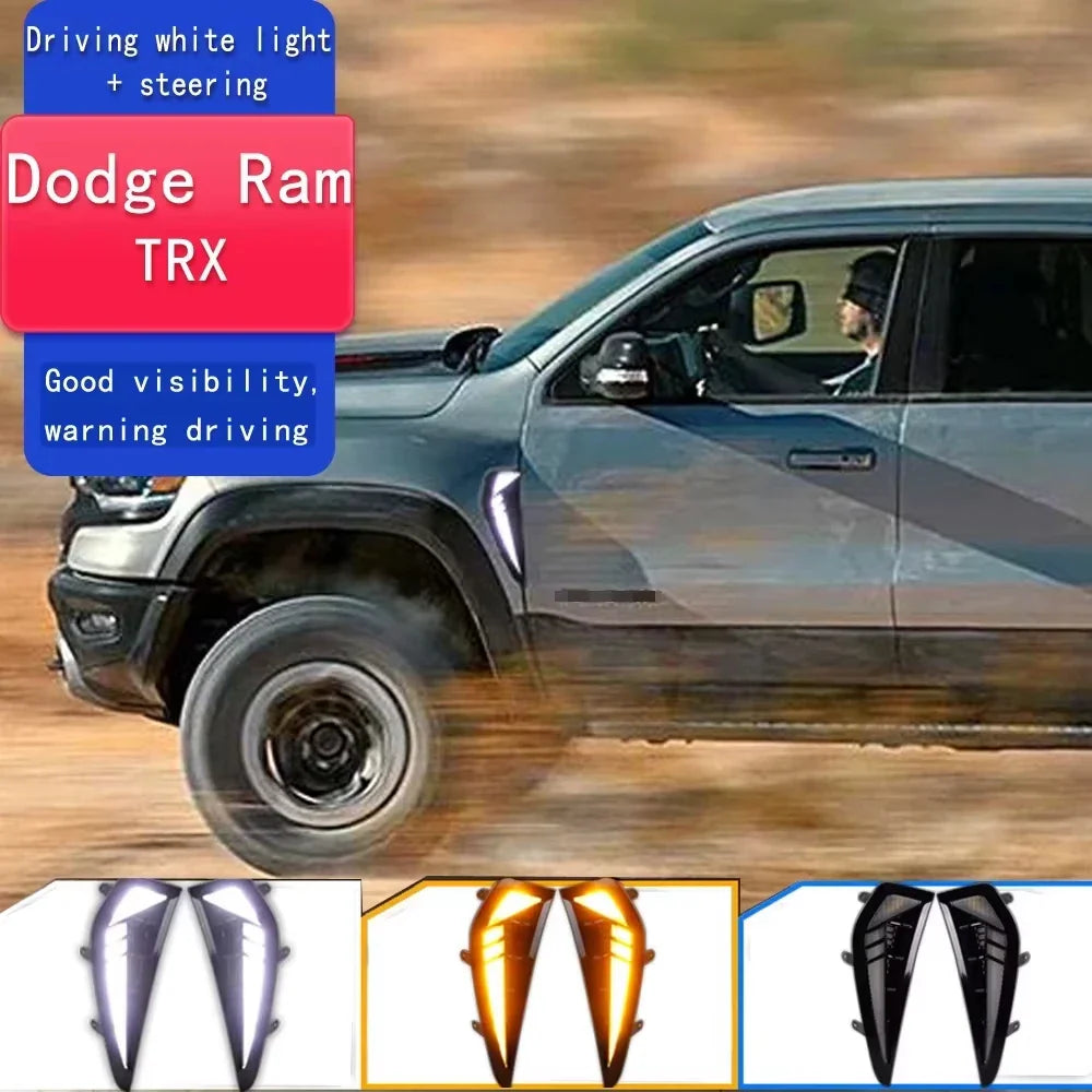 For Dodge Ram 1500 TRX 2021 2022 2023 2024 Car LED Fender Side Daytime Running Light DRL With Dynamic Yellow Turn Signal