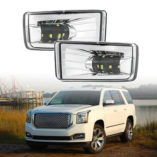 Fit for CHEVY TAHOE 2007-2017 GMC YUKON 2015-2016  Black Sliver Lights LED Fog Lights W/ 5202 Bulbs Fog Lamps Assembly