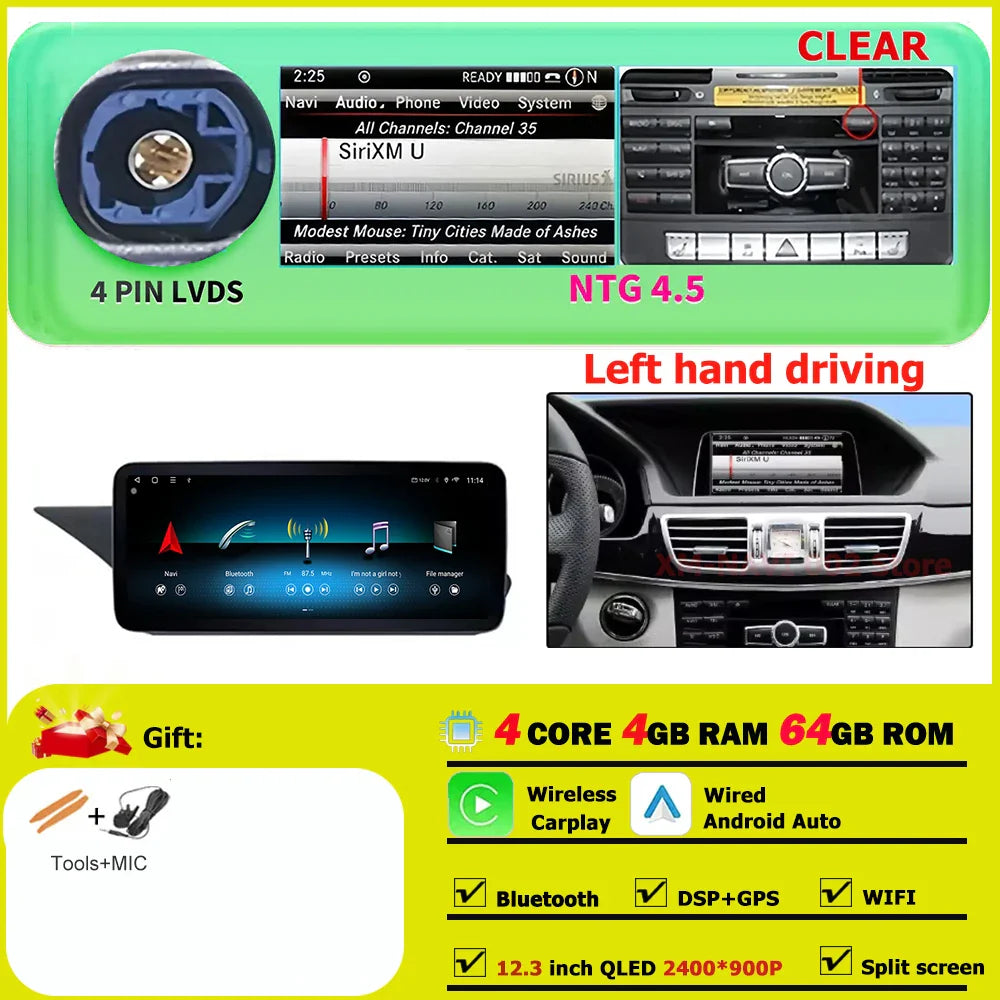 Car Radio Multimedia Android 14 For Mercedes Benz E Class W212 2009-2015 Auto Navigation GPS WIFI 4G Wireless CarPlay DSP Stereo