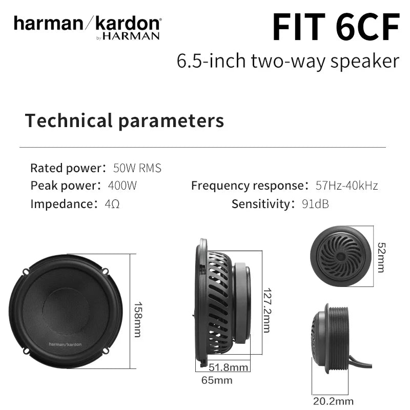 Harman Kardon Car Audio Speaker 6.5-inch Two-Director Door Speaker Fiberglass Speaker Treble Mid-Subwoofer Stereo Speaker