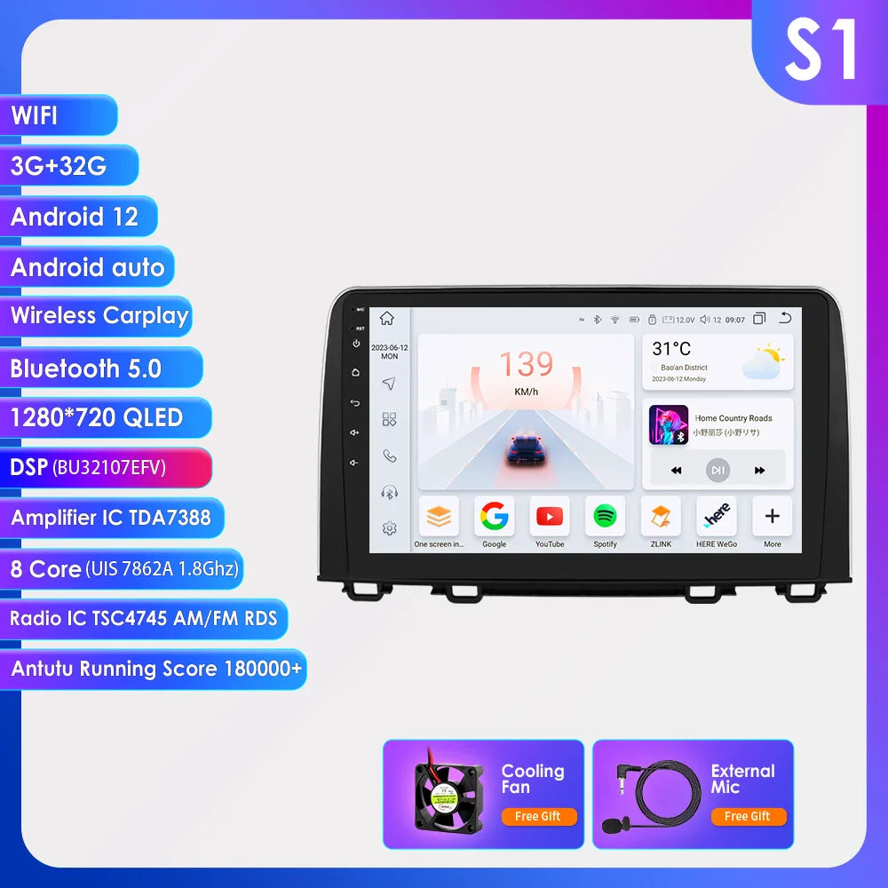 Hizpo Car Stereo Radio For Honda CRV CR-V 2017 - 2021 Multimedia Player Navigation GPS Carplay 2 Din Android Head Unit Wifi DSP