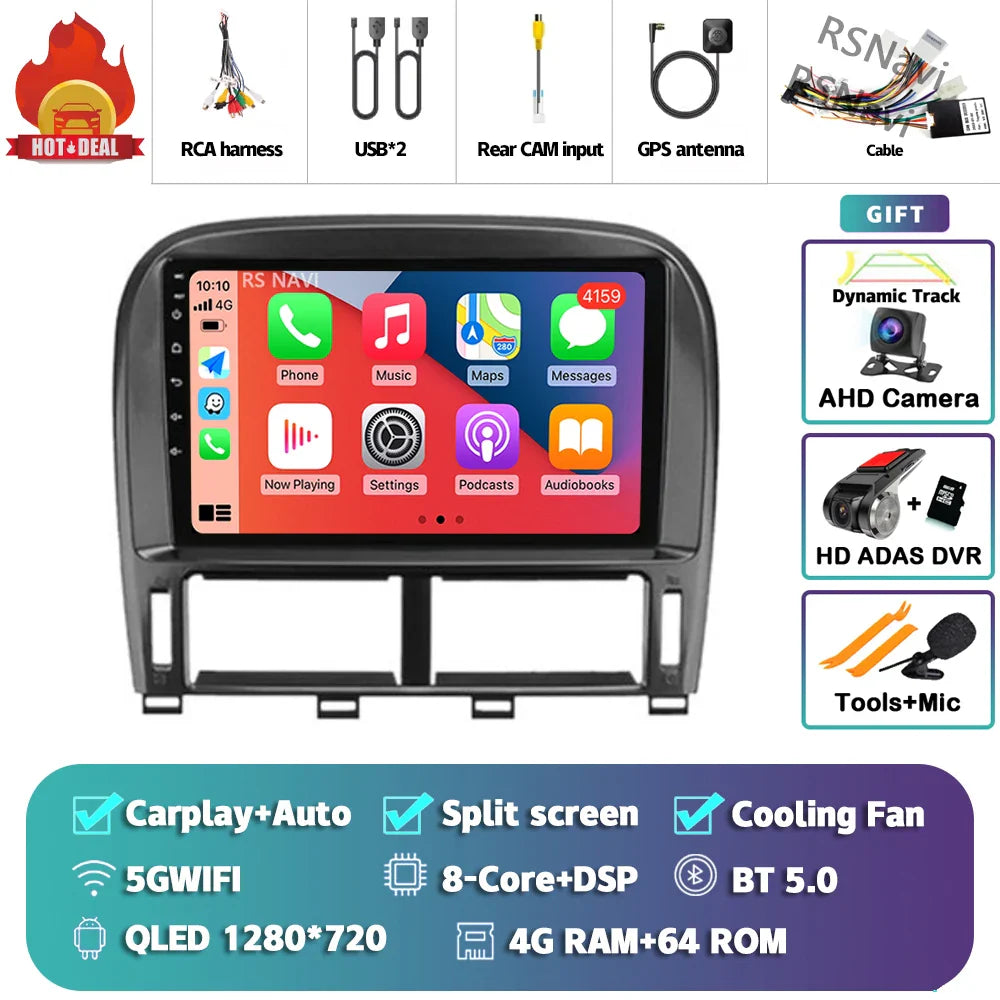 Android 14 Carplay Auto Car Radio Multimedia Player For Lexus LS430 XF30 LS 430 2000 - 2006 DSP Autoradio Stereo 2din Head Unit