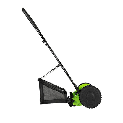 12" Hand Push Lawn Mower Manual Reel Lawn Sweeper Adjustable 5 Blades Grass Catcher Manchine Gardening Kit 23L for Courtyard power tools