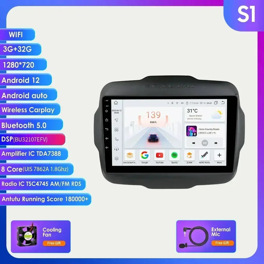 7862 Carplay 4G-LTE 9" Car Radio Android for Jeep Renegade 2016-2020 Multimedia Player Navigation GPS 2 Din Stereo DSP Autoradio