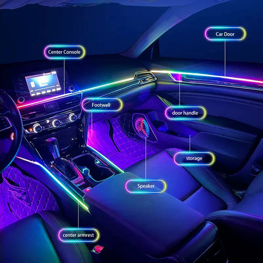 22in1 Universal Symphony Colorful Car Ambient Light Neon RGB Automobile Acrylic Strip Decor lamp APP & RF Remote Controller
