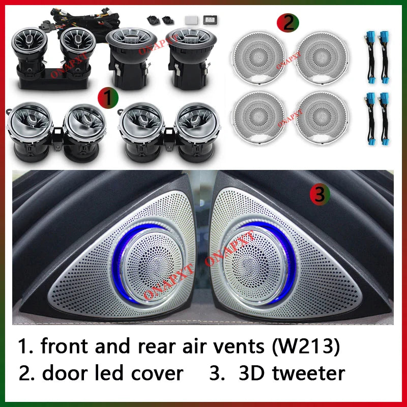 64 Colors For Mercedes Benz W213 E-Class Coupe For AMG E43 E53 LED Air Vents Nozzle 3D Rotating Tweeter Speaker Ambient Light