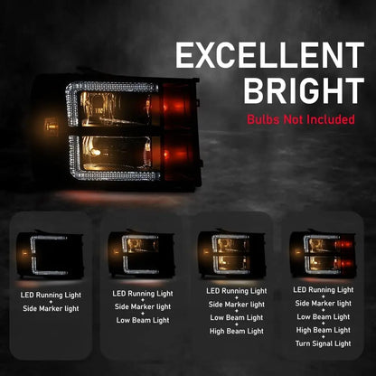 LED DRL Headlights, Compatible with GMC Sierra 1500 2007-2013/Fit Sierra 2500HD 3500HD 2007-2014 (Not Fit 2007 Sierra Classic) S