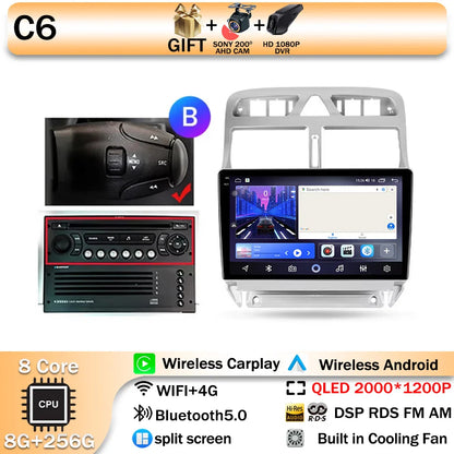 Carplay 2din Android 14 Car Radio Multimedia Gps Navigation For Peugeot 307 307CC 307SW 2002-2013 Stereo 2 DIN 4G WIFI Head Unit