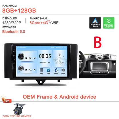 Android 14 Car For Mercedes Benz Smart Fortwo 451 2005 - 2015 Stereo Head Unit GPS Navigation Multimedia Autoradio Dash Cam DVD