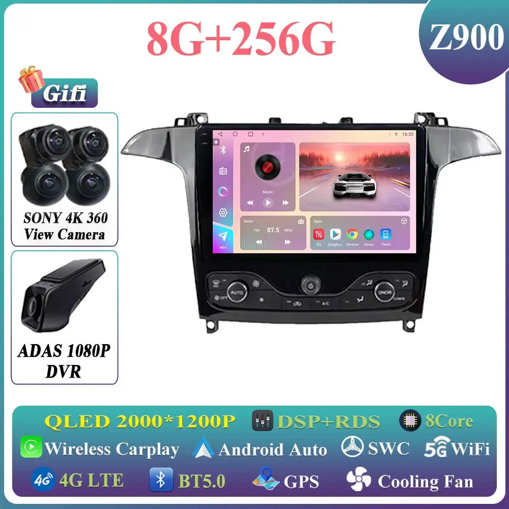 Android 14 Auto radio For Ford S Max S-MAX 2006-2015 For Ford Galaxy 2014 Carplay Multimedia Video player Navigation GPS No 2din