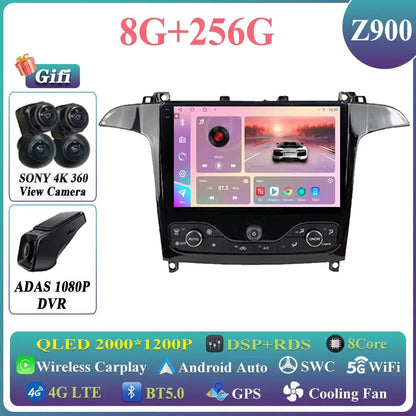 Android 14 Auto radio For Ford S Max S-MAX 2006-2015 For Ford Galaxy 2014 Carplay Multimedia Video player Navigation GPS No 2din