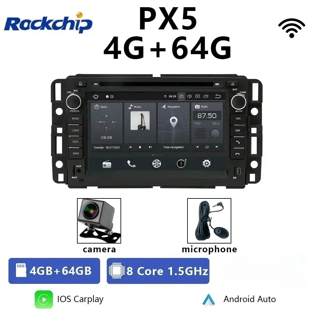 CHSTEK Car Radio Carplay DVD For GMC Chevrolet Yukon Denali Acadia Traverse Silverado Express Android 14 Bluetooth WIFI GPS RDS