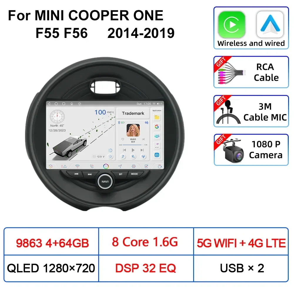 For MINI COOPER ONE S F55 F56 2014-2019 Car Multimedia Carplay Android Auto GPS Navigation Radio stereo Video Palyer Head Unit