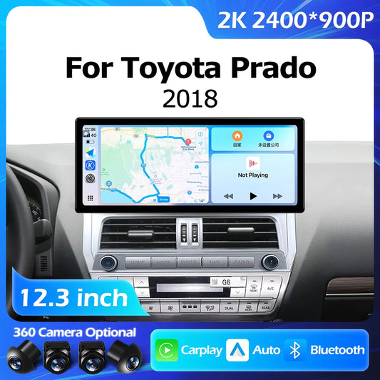 2400*900P 12.3 Inch For Toyota Prado 2018 Car Multimedia Plyaer Stere Radio WIFI Android Auto Carplay Bluetooth 4G DSP RDS