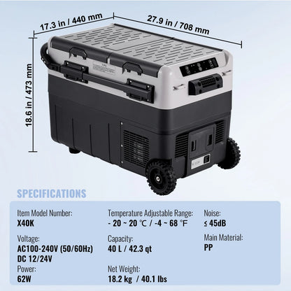 VEVOR 36L 40L 50L 58L 95L 115L Car Refrigerator, 12 Volt,  Dual Zone Portable Freezer, Compressor Cooler for Home Camping RV Car