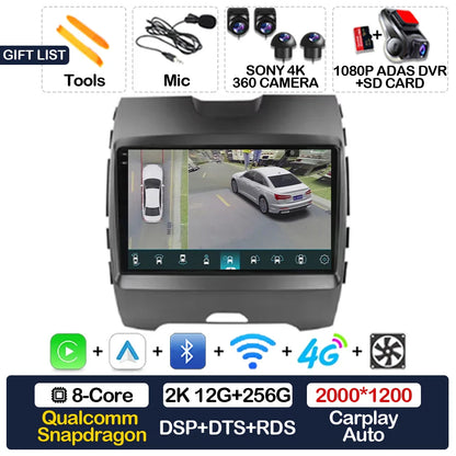 Android 15 Car Radio For Ford Edge 2 2015 2016 2017 2018 BT 4G WIFI Qualcomm Multimedia Video Player QLED GPS NAVI 2DIN LTE 5G
