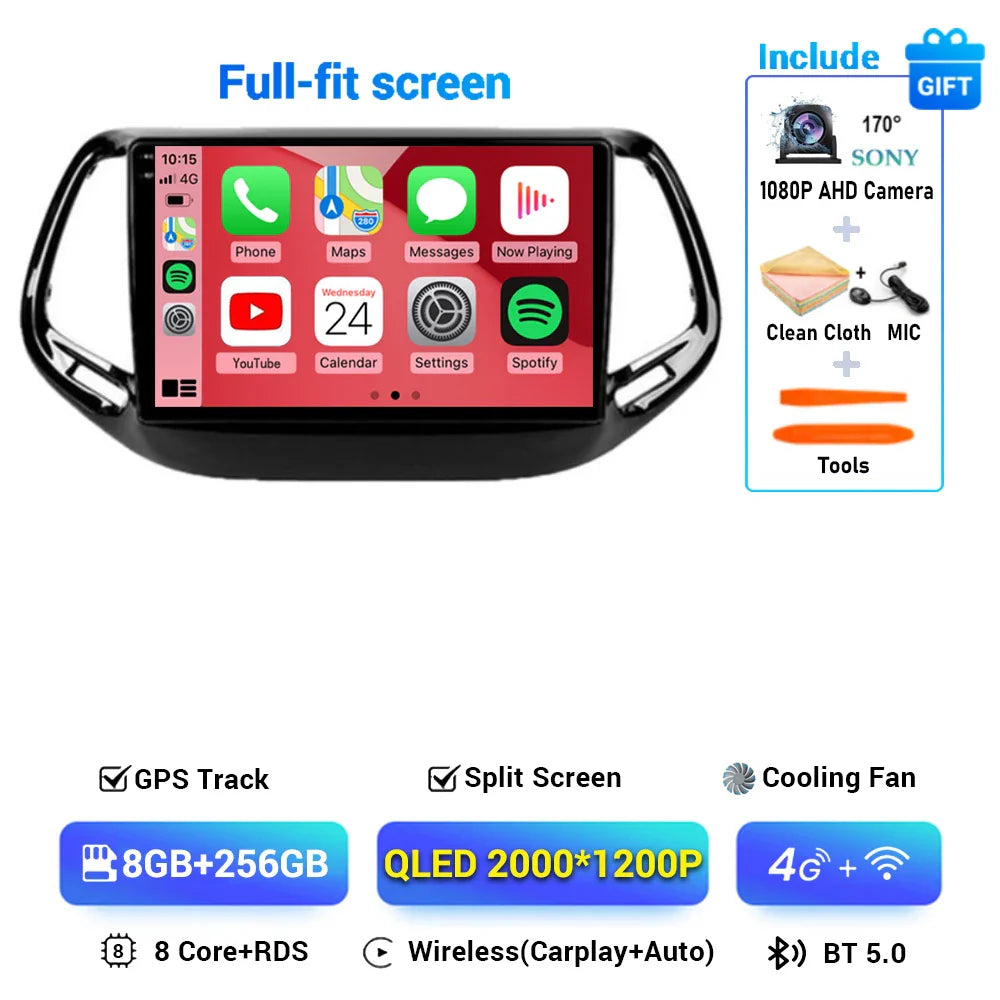 Android 15 CarPlay Auto WIFI+4G For Jeep Compass 2 MP 2016 2017 2018 2019 Car Radio Multimedia Video Player GPS Autoradio Stereo
