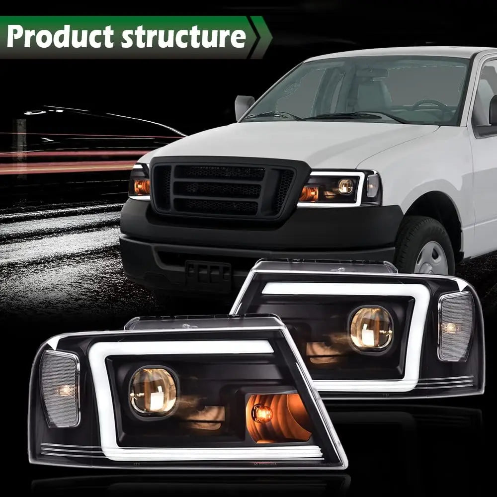 LED DRL Headlight Assemblies, Compatible with Ford F150 2004 2005 2006 2007 2008 /Fit 06-08 Lincoln Mark Headlamp