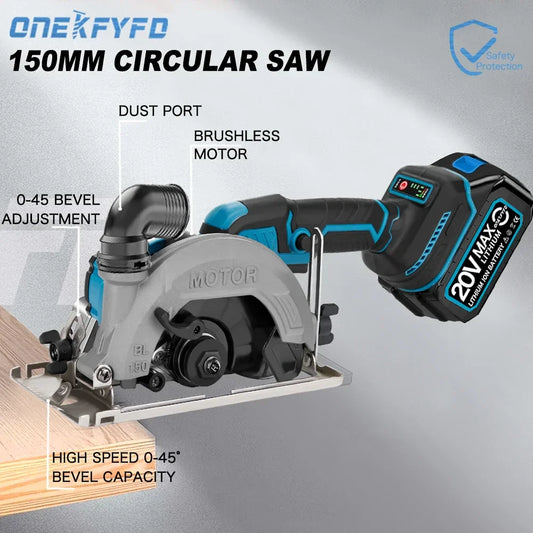 Brushless Circular Saw 150mm Cordless Electric Saw Adjustable Wood Cuttiing Machine Handheld Woodworking Saw for Makita Battery power tools