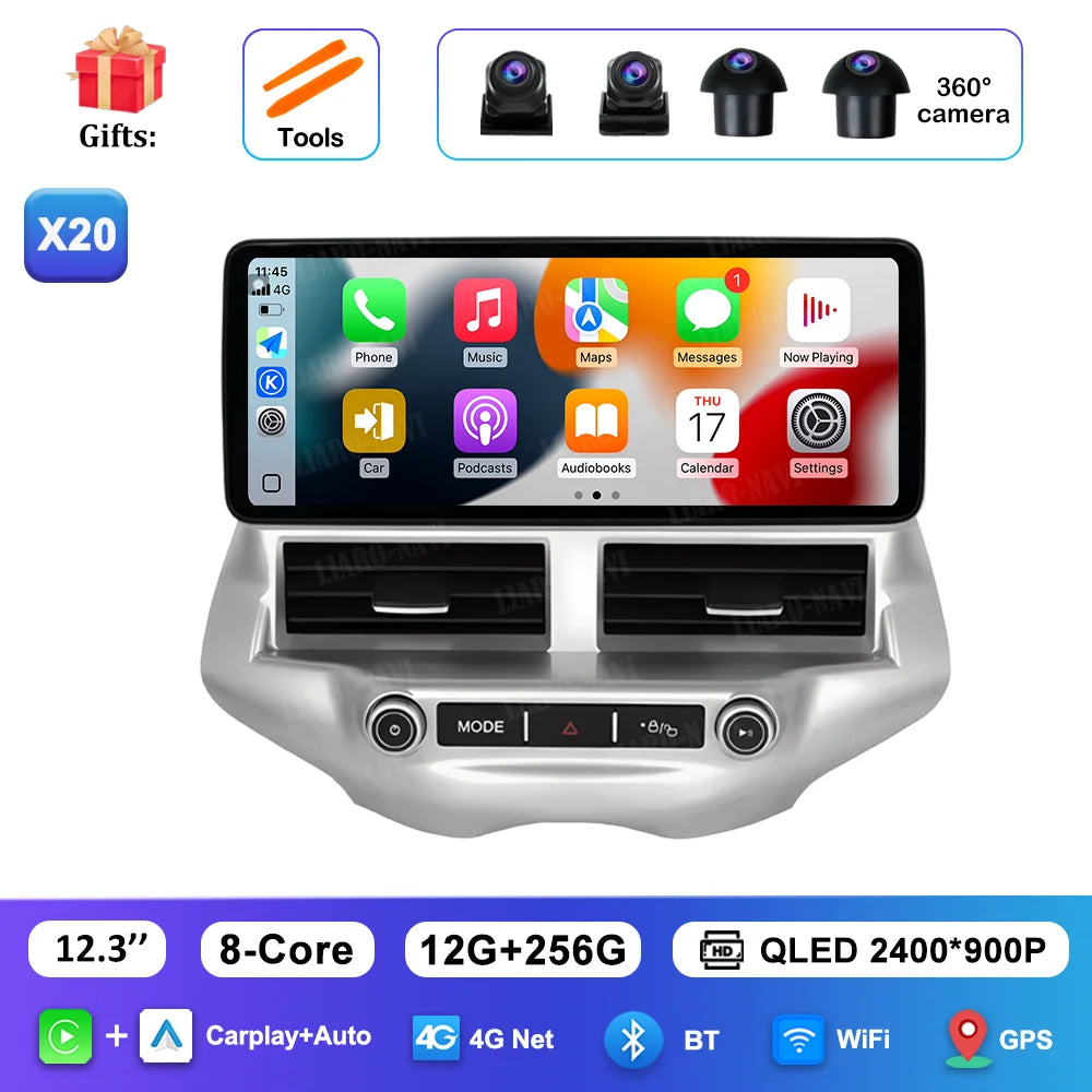 Carplay 12.3 inch Ultra-thin Screen for Ford EcoSport 2013 - 2017 Android 14 GPS Navigation Car Video Multimedia Player BT WiFi