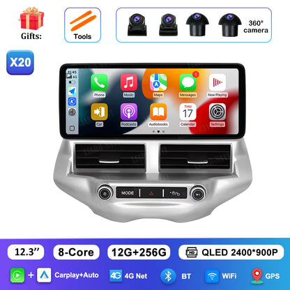Carplay 12.3 inch Ultra-thin Screen for Ford EcoSport 2013 - 2017 Android 14 GPS Navigation Car Video Multimedia Player BT WiFi