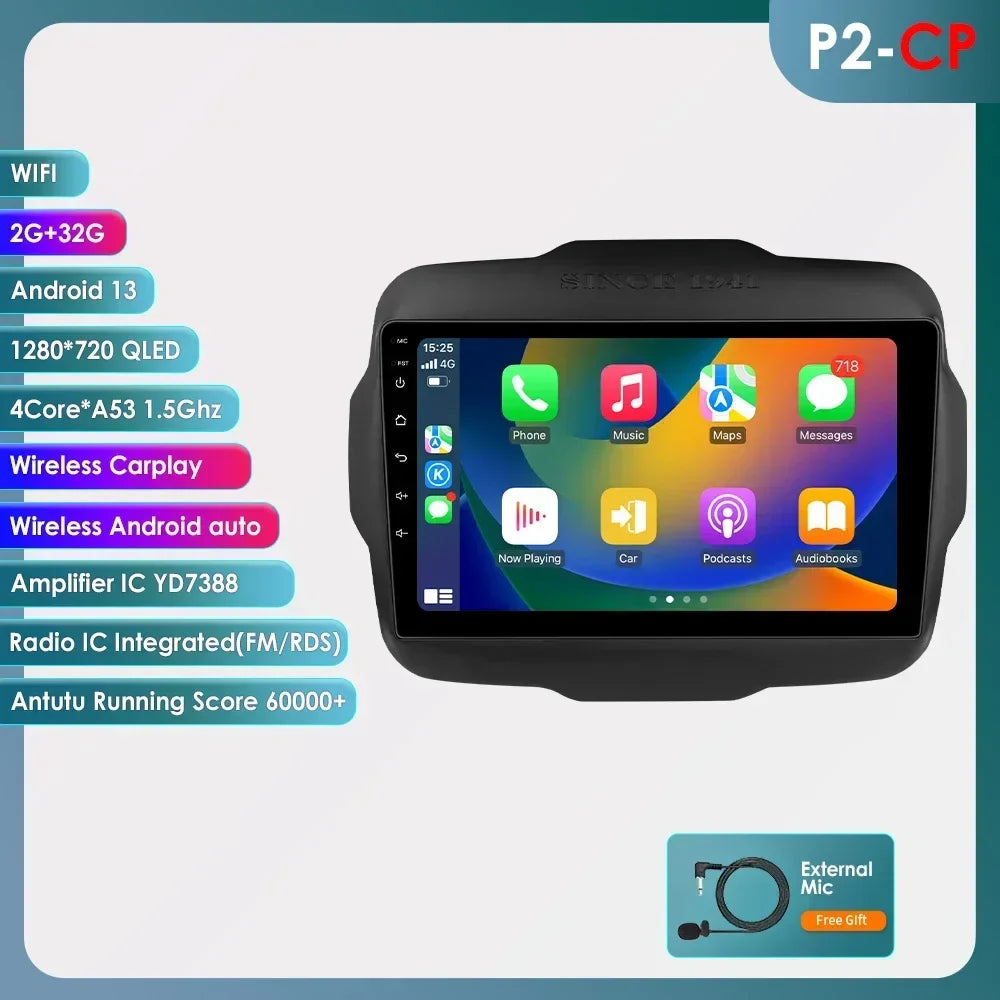 7862 Carplay 4G-LTE 9" Car Radio Android for Jeep Renegade 2016-2020 Multimedia Player Navigation GPS 2 Din Stereo DSP Autoradio