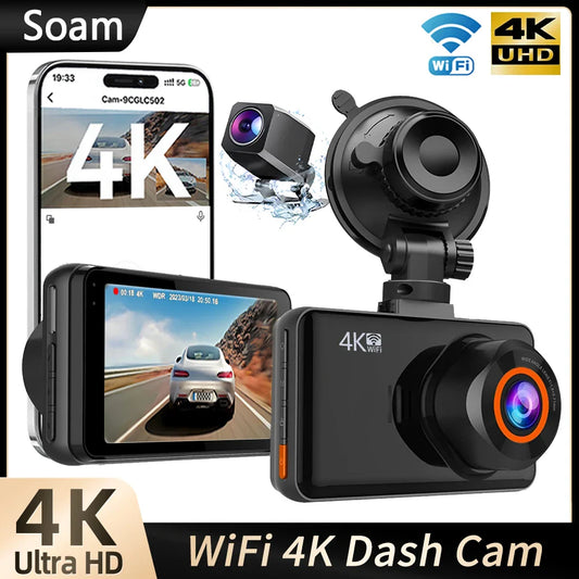 Soam 4K Dash Cam for Cars Front and Rear Camera Car Dvr WIFI Car Camera for Vehicle Video Recorder Rear View Camera Parking Mode