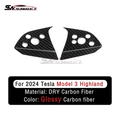 Real Forged Carbon Fiber Steering Wheel Trim Cover Car Interior Accessories For 2024 Tesla Model 3 Highland