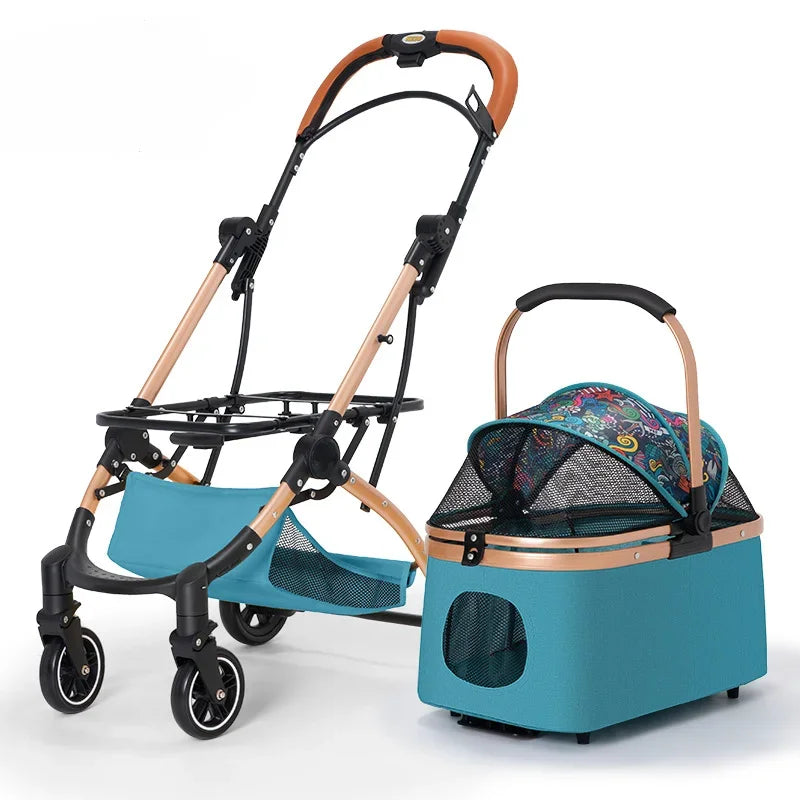 2 in1 Pet Stroller for Medium/Large Dog/Cat One Click Folding Portable Dog Bassinet Detachable Pet Trolly Cart with Canopy Brake