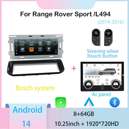 10.25inch Android 14 For Range Rover sport L494 Multimedia Player Radio Carplay auto retains the original feature menu AC Panel