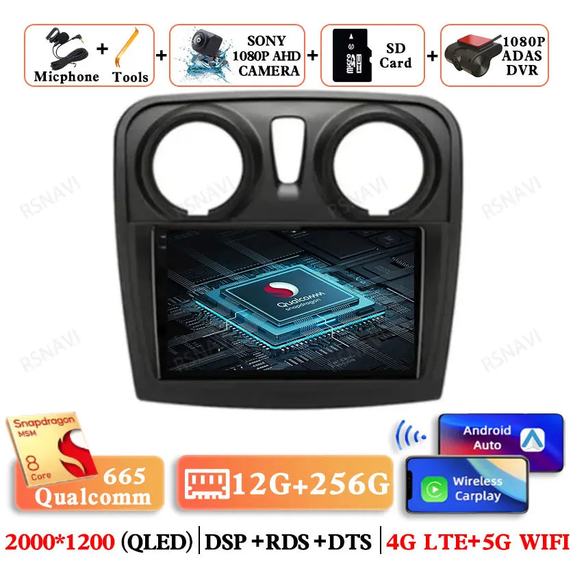 Android 15 For Renault Logan 2 Sandero 2 2012 - 2019 Stereo Qualcomm 5G WIFI DVD DSP QLED Head Unit Viedo Player Autoradio GPS