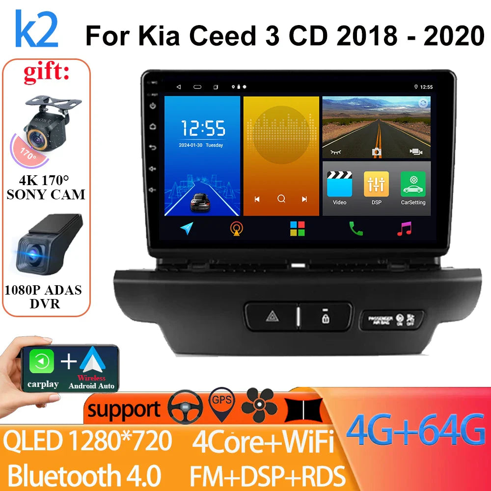 For Kia Ceed 3 CD 2018 - 2020 Auto Radio Android 14 Carplay Video Player 4G GPS Navigation Multimedia WIFI No 2 din 5G BT DVD