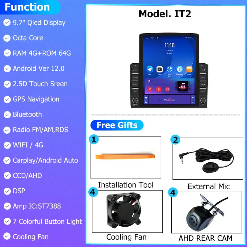 9.7" Vertical Style Tesla Screen Android 12 Car Radio For Hyundai Azera 2006-2010 GPS Navigation Multimedia Video Player