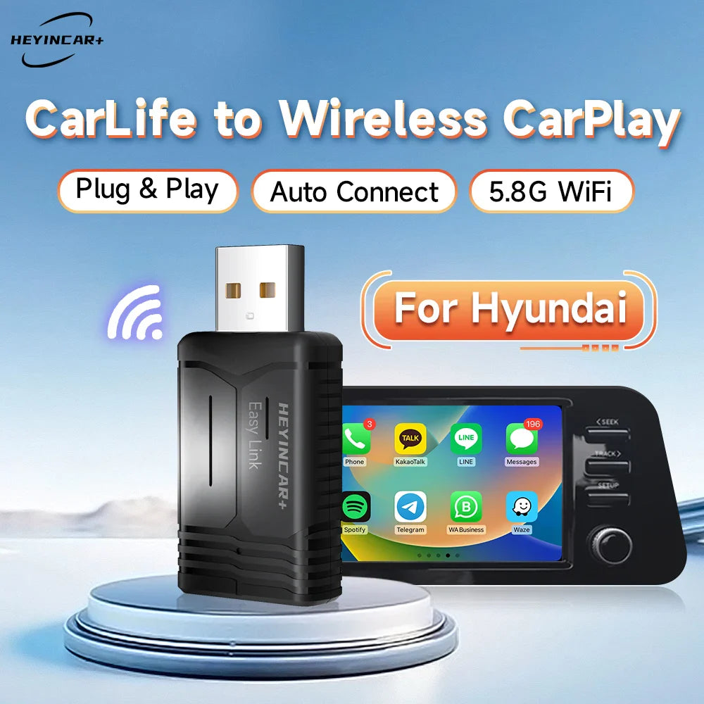 HEYINCAR Baidu Carlife to Wireless Carplay For Hyundai Tucson Elantra Lafesta Sonata Mufasa Custo China car Yandex Map spotify