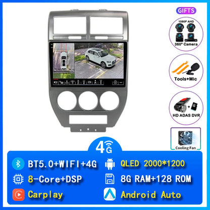 Android 14 Carplay Car Radio For Dodge Caliber Jeep Compass 1 MK Patriot 2006 - 2010 Navigation GPS Video Player wifi+4G Stereo