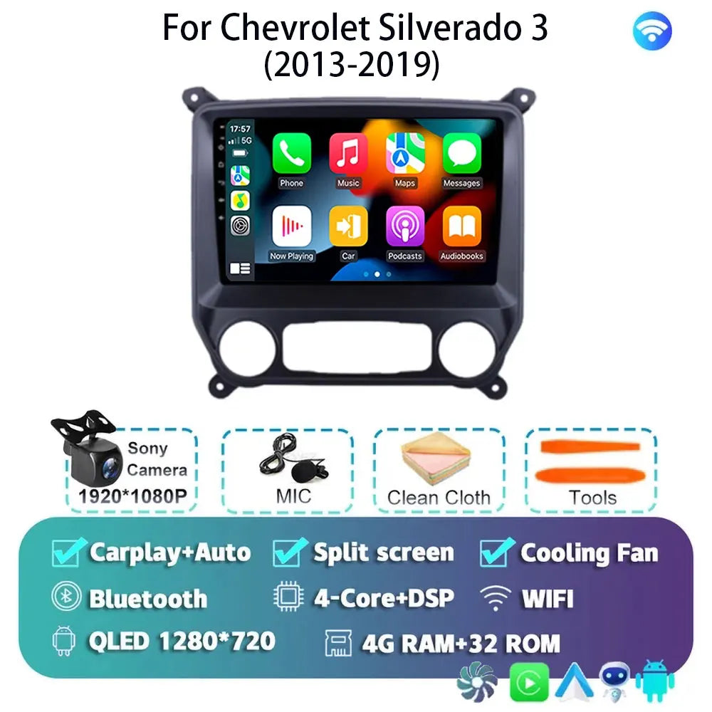 Android 14 Carplay Auto Car Radio Multimedia For Chevrolet Silverado 3 GMTK2 2014 2015 2016 2017 2018 Autoradio Stereo Head Unit