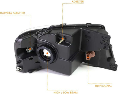 2Pcs Replacement Headlights Assembly Compatible with Ford F150 04-08/Lincoln Mark LT 06-08,Black Housing/Amber Corner
