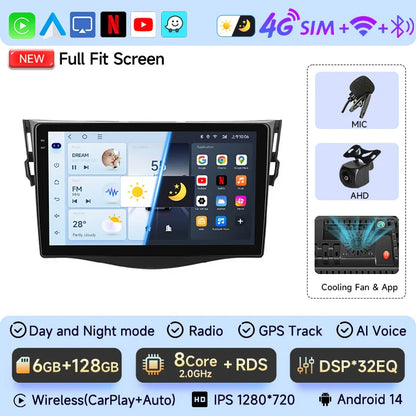 JIUYIN Car Radio For Toyota RAV4 Rav 4 2005-2013 Android 14 Multimedia Player 2Din Carplay DSP Navigation GPS 4G WIFI stereo